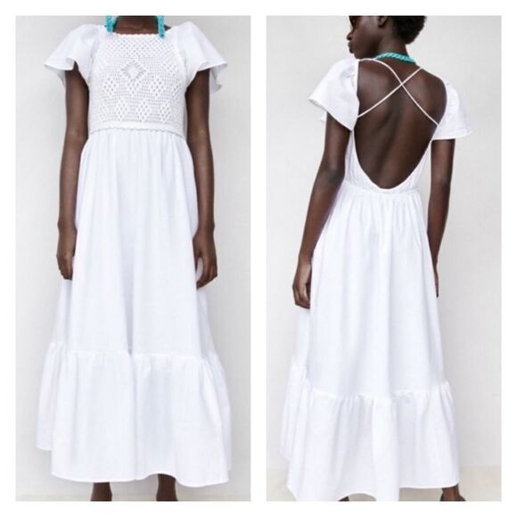 NWT ZARA Open Back Crochet Bodice Maxi Dress S - Picture 1 of 9